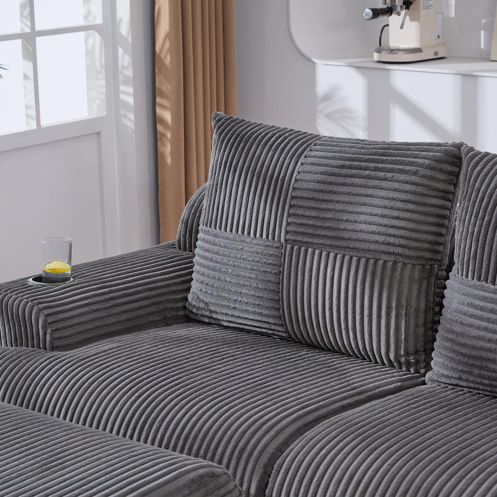 Dark Grey Corduroy 3-Seater Modular Sofa with Ottoman — detail 17