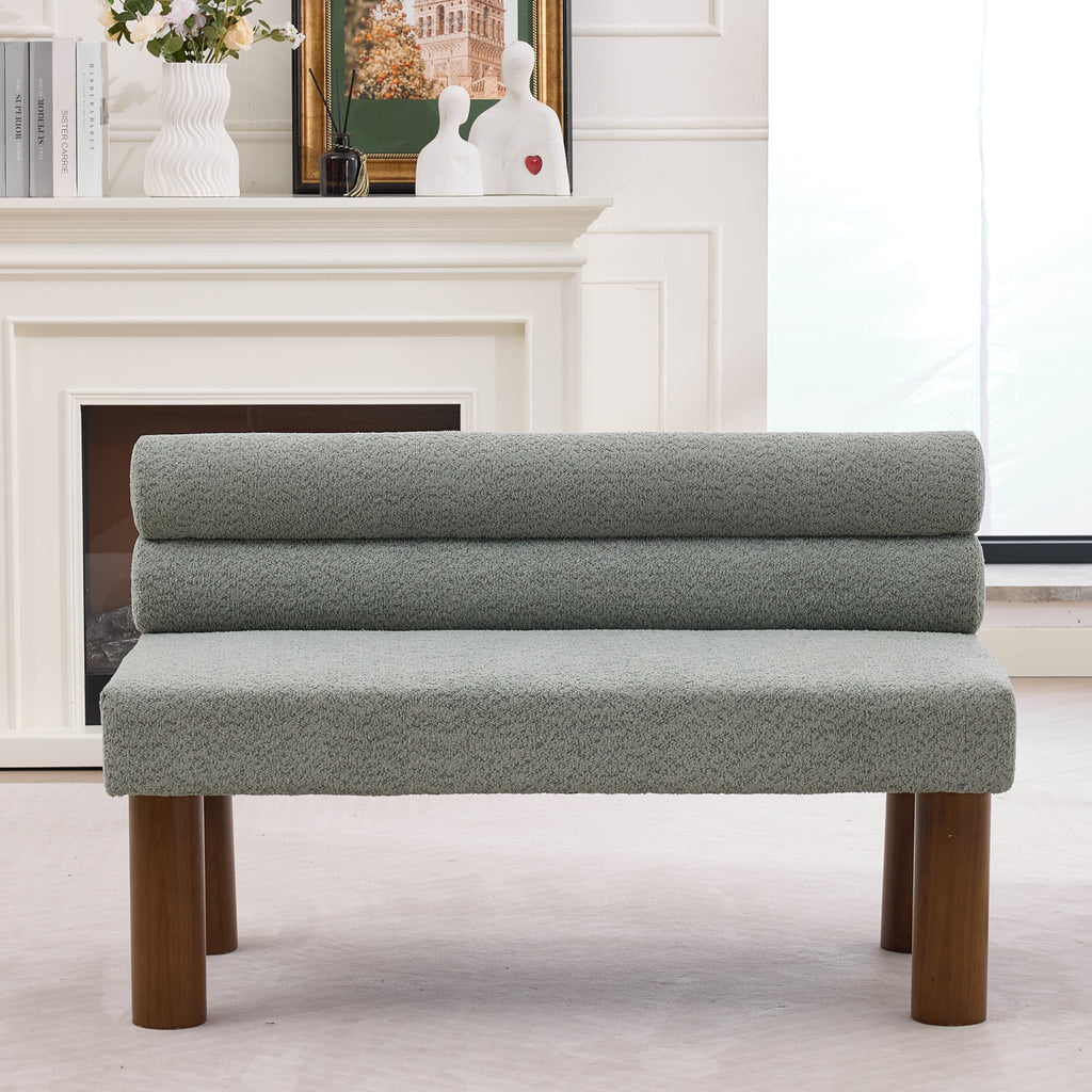 Green Bouclé Upholstered Bench with Backrest — product view
