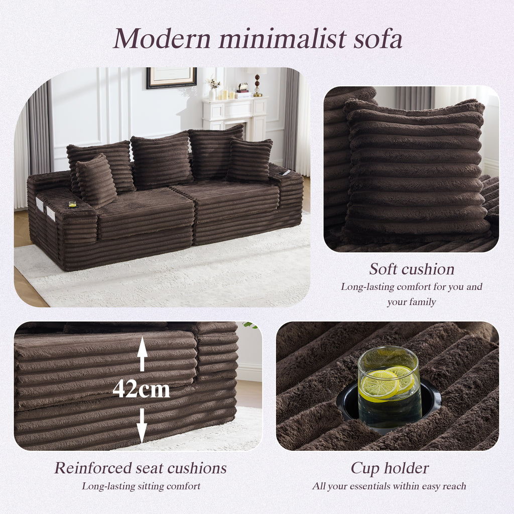 Coffee Corduroy Sofa Bed — detail 7