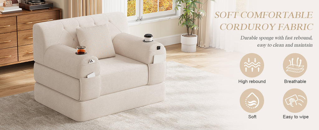 Beige Corduroy Sleeper Chair — detail 14