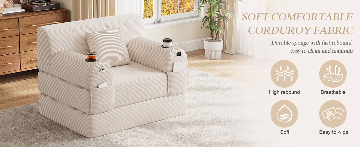 Beige Corduroy Sleeper Chair — detail 14