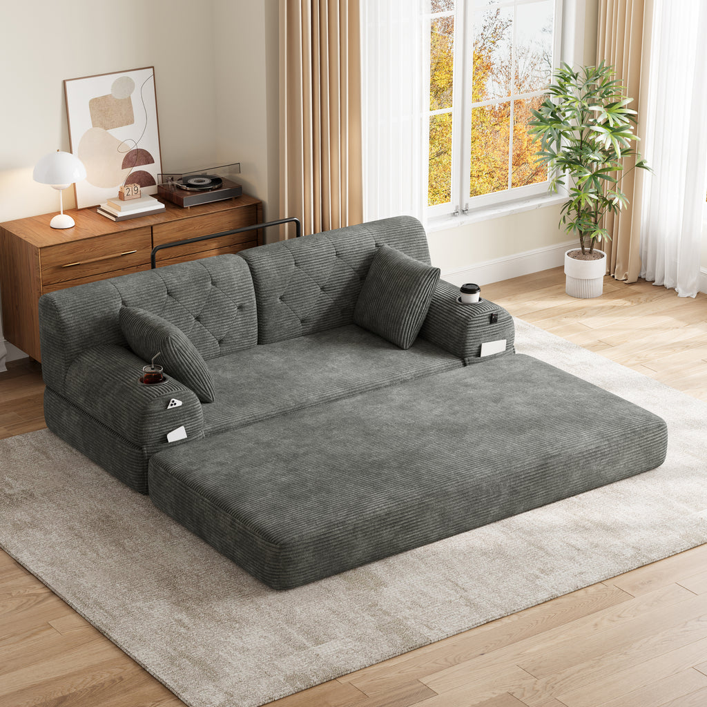 Dark Grey Corduroy 2-Seater Sofa Bed — product view