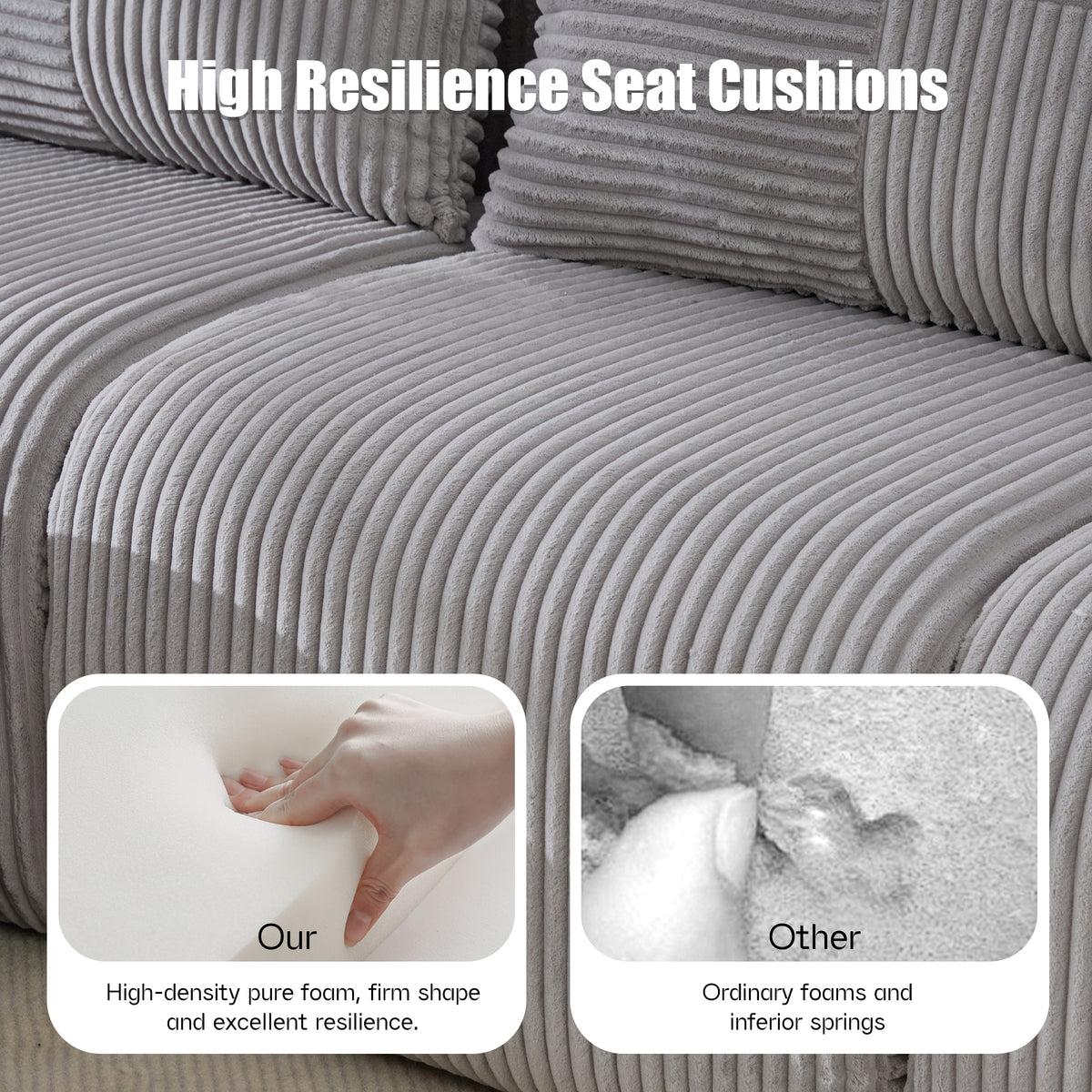 Light Grey Corduroy 2-Seater Modular Sofa with Ottoman — detail 5