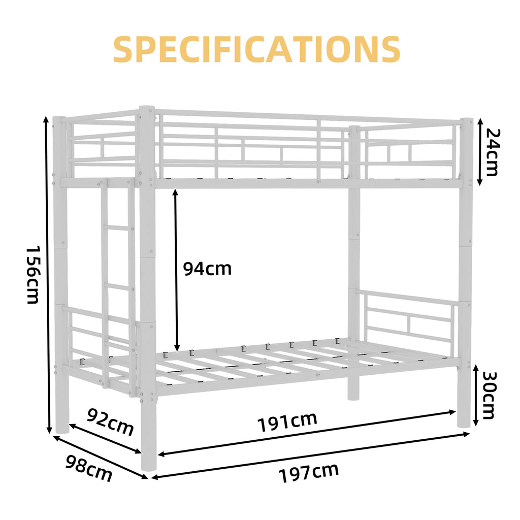 White Convertible Metal Bunk Bed – 90 × 190 cm — detail 12
