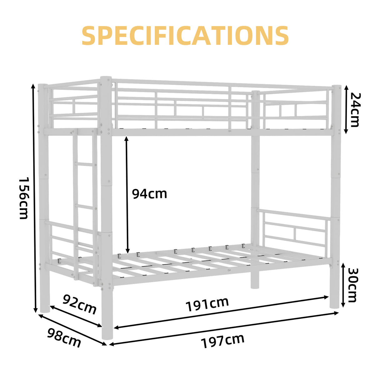 White Convertible Metal Bunk Bed – 90 × 190 cm — detail 12