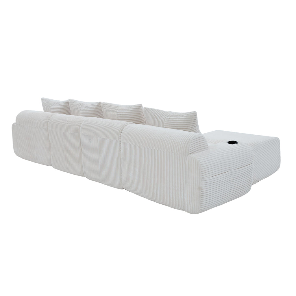 Beige Corduroy 4-Seater Modular Sofa with Two Ottomans — detail 24
