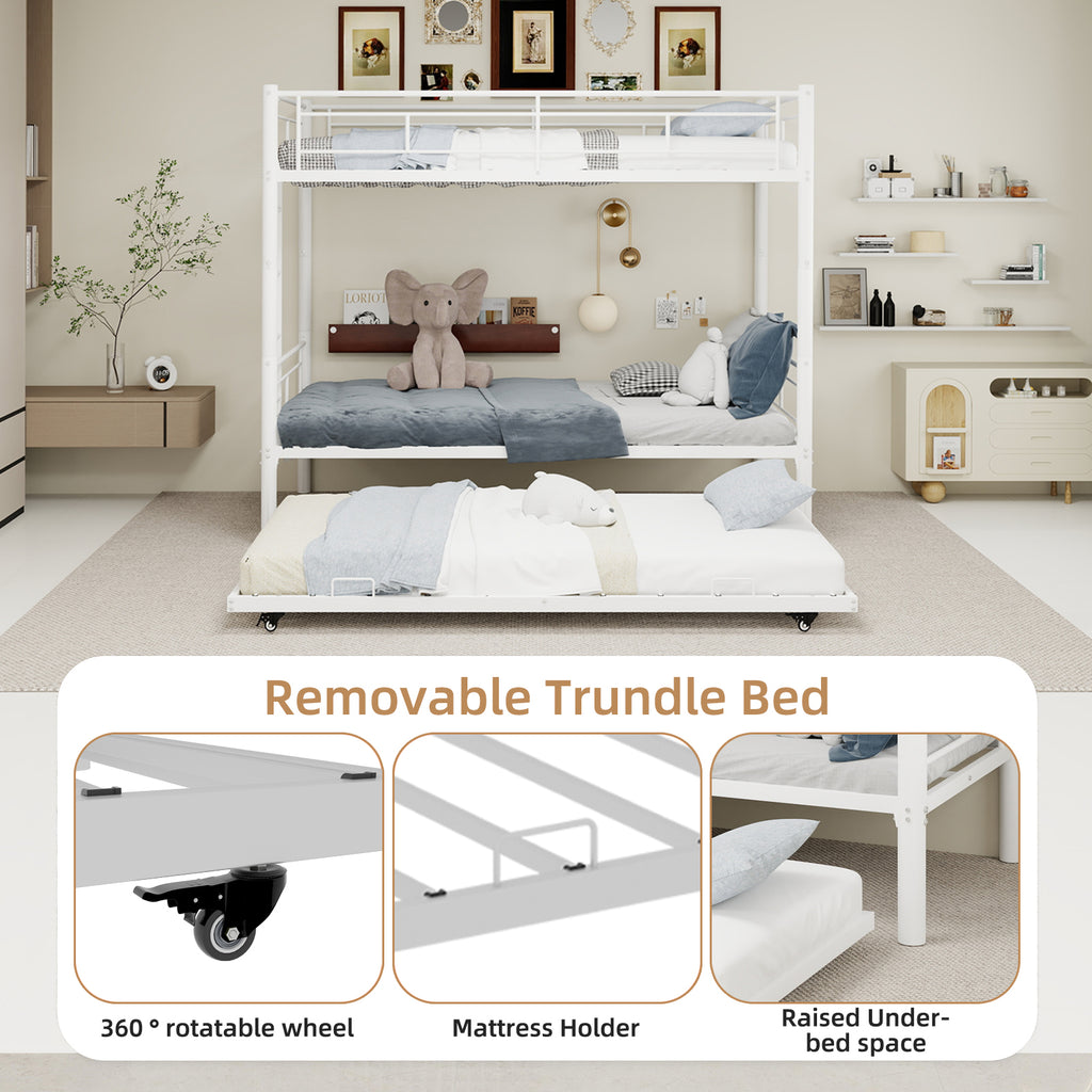 White Metal Bunk Bed with Pull-Out Trundle – 90 × 190 cm — detail 6