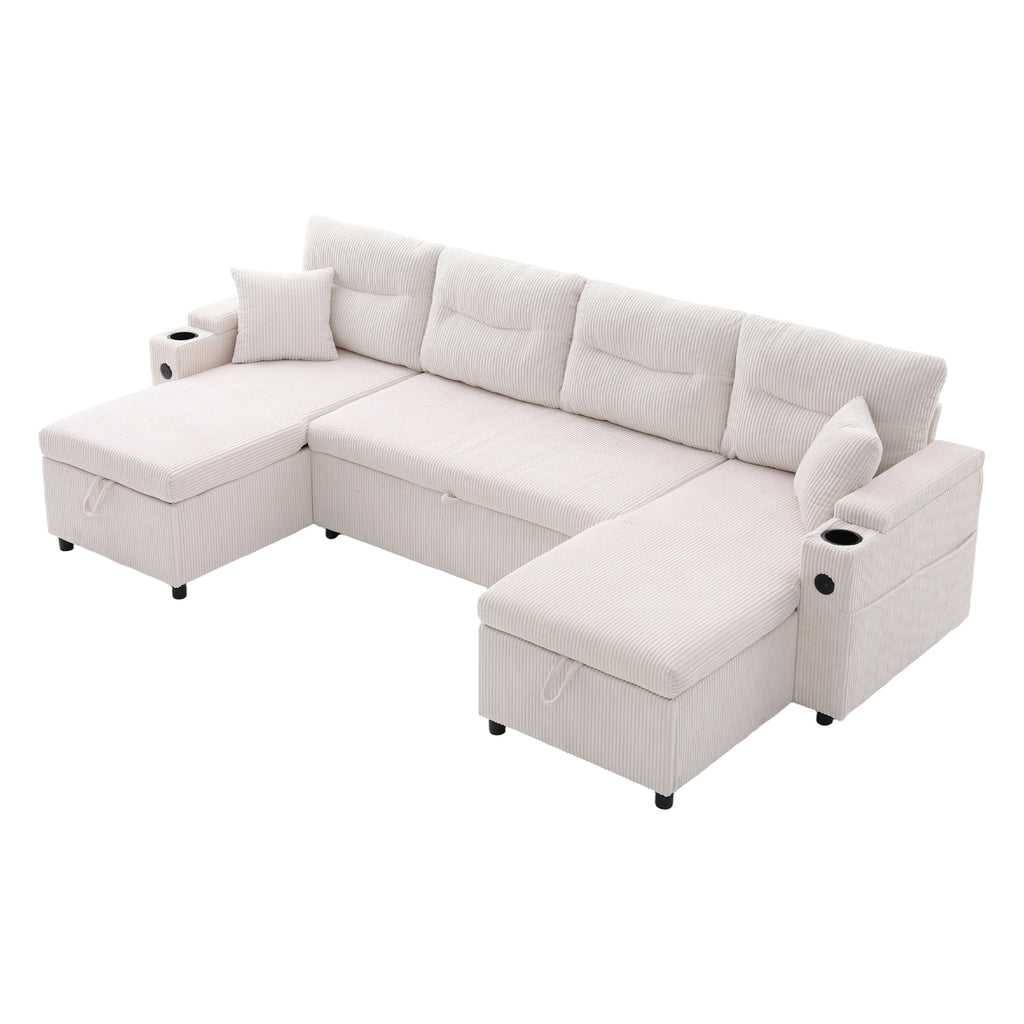 Beige Oversized Chenille Chaise Lounge with Pillows — detail 16