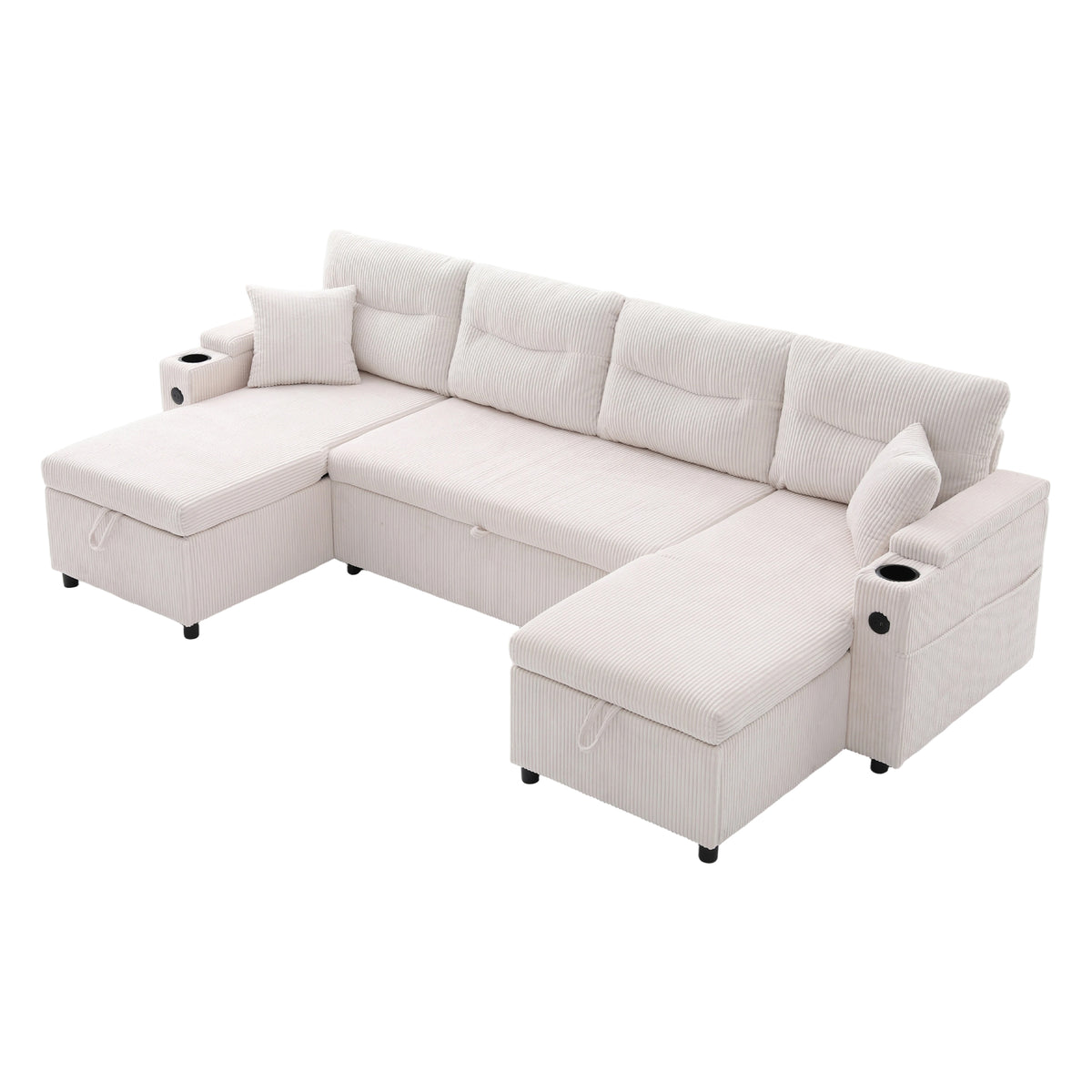 Beige Oversized Chenille Chaise Lounge with Pillows — detail 16