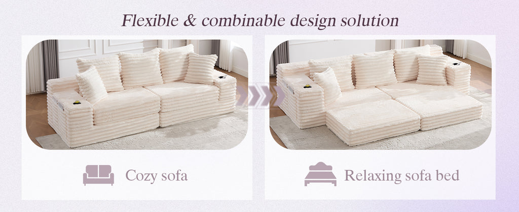 Beige Corduroy Sofa Bed — detail 27