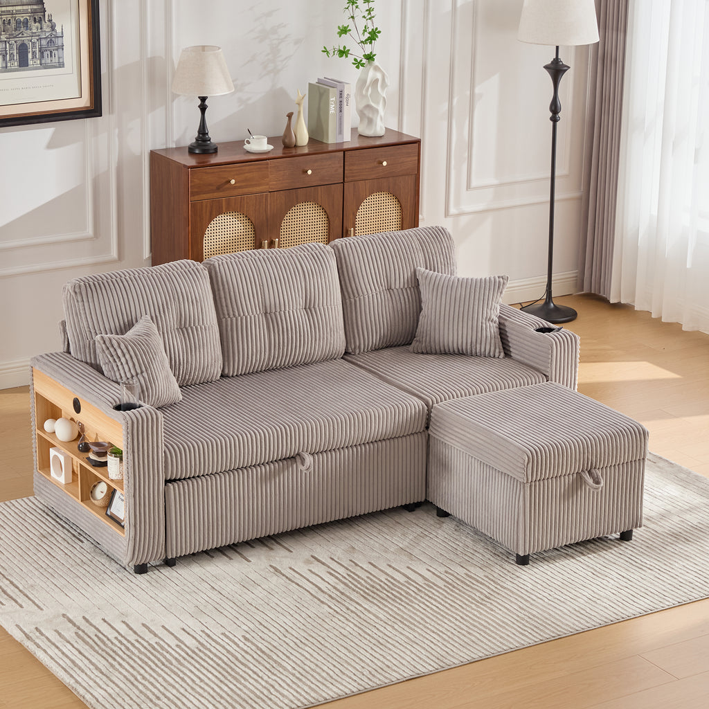 Light Grey Corduroy Sofa Bed — detail 16