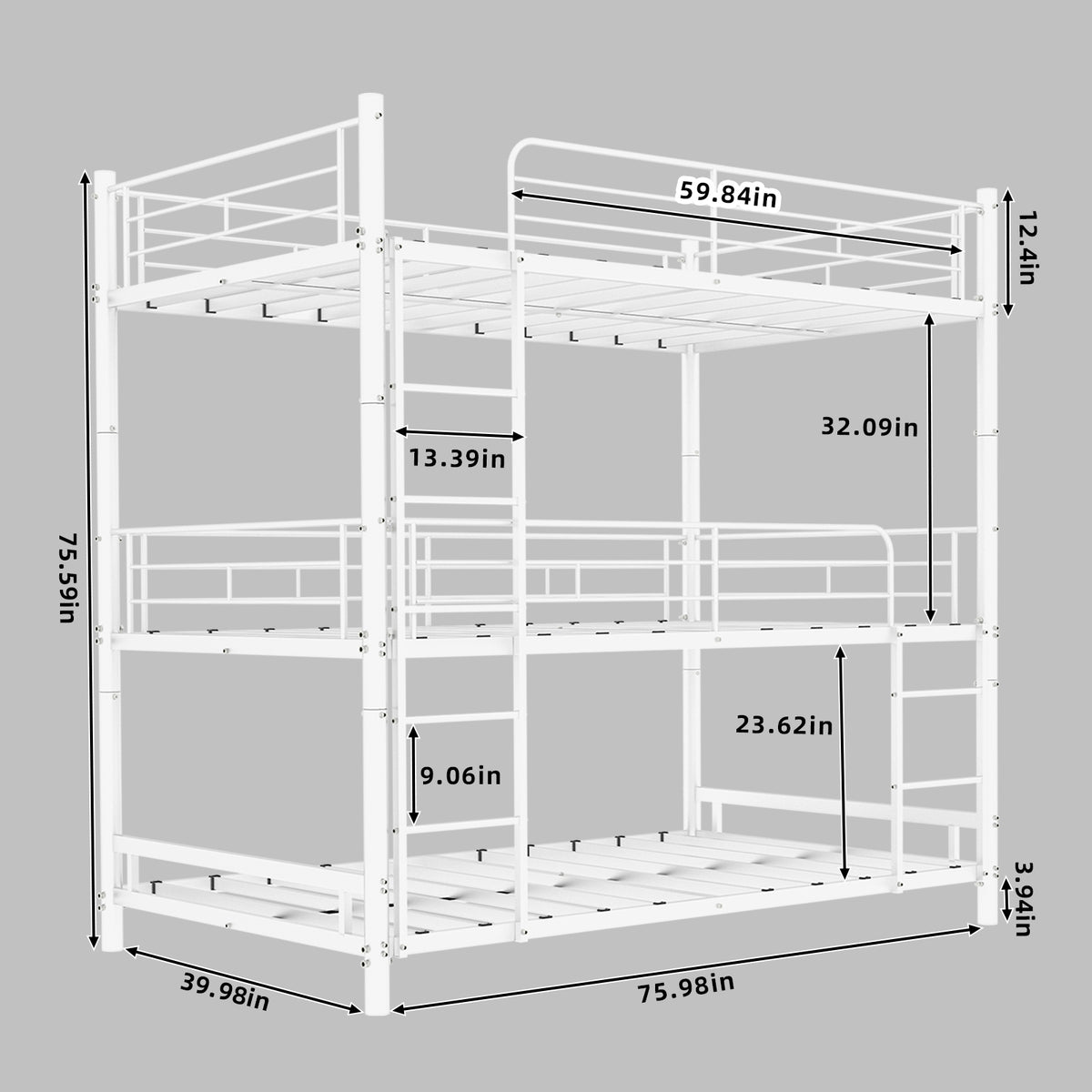 White Triple Metal Bunk Bed – 90 × 190 cm — detail 9