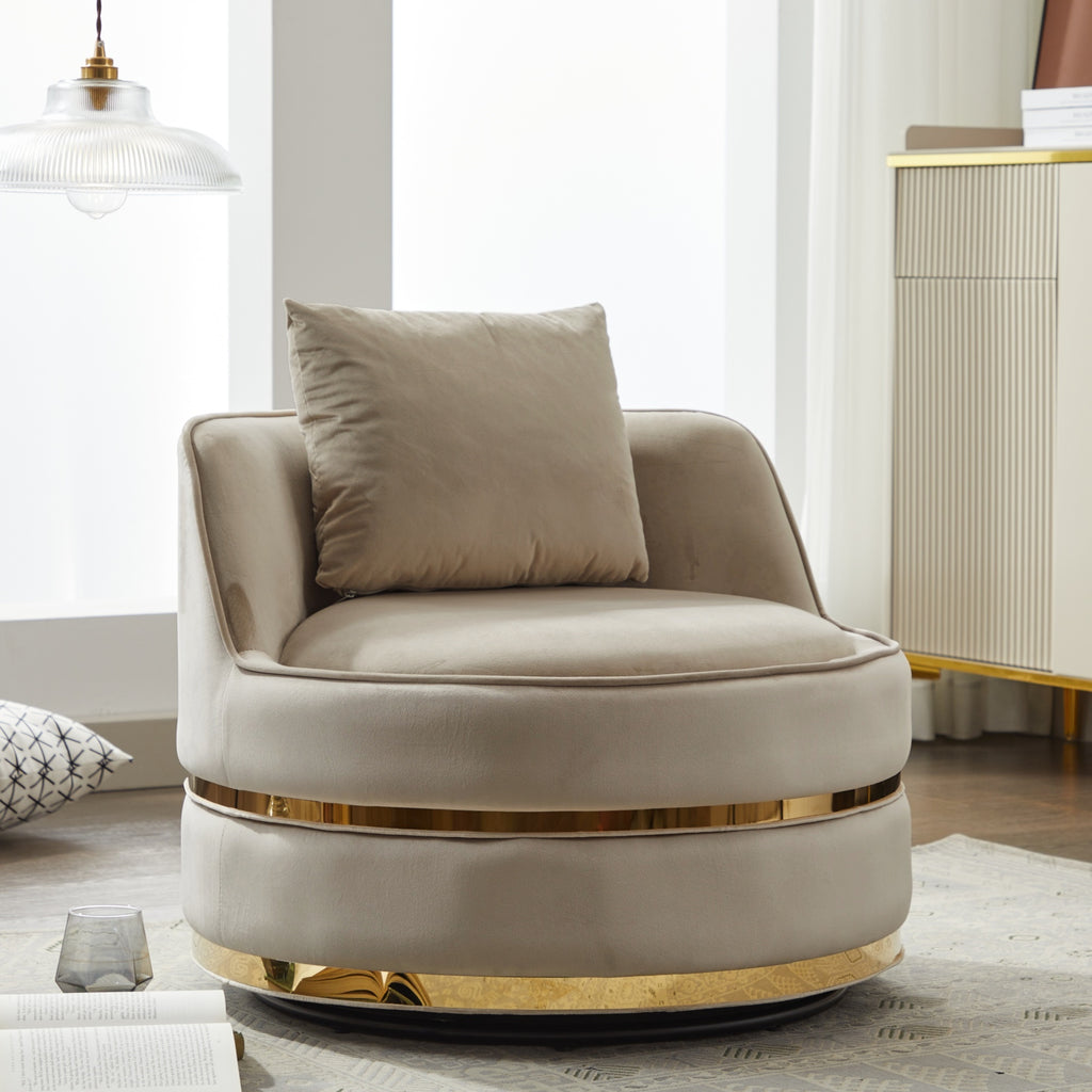 Taupe Velvet 360° Swivel Barrel Chair — detail 6