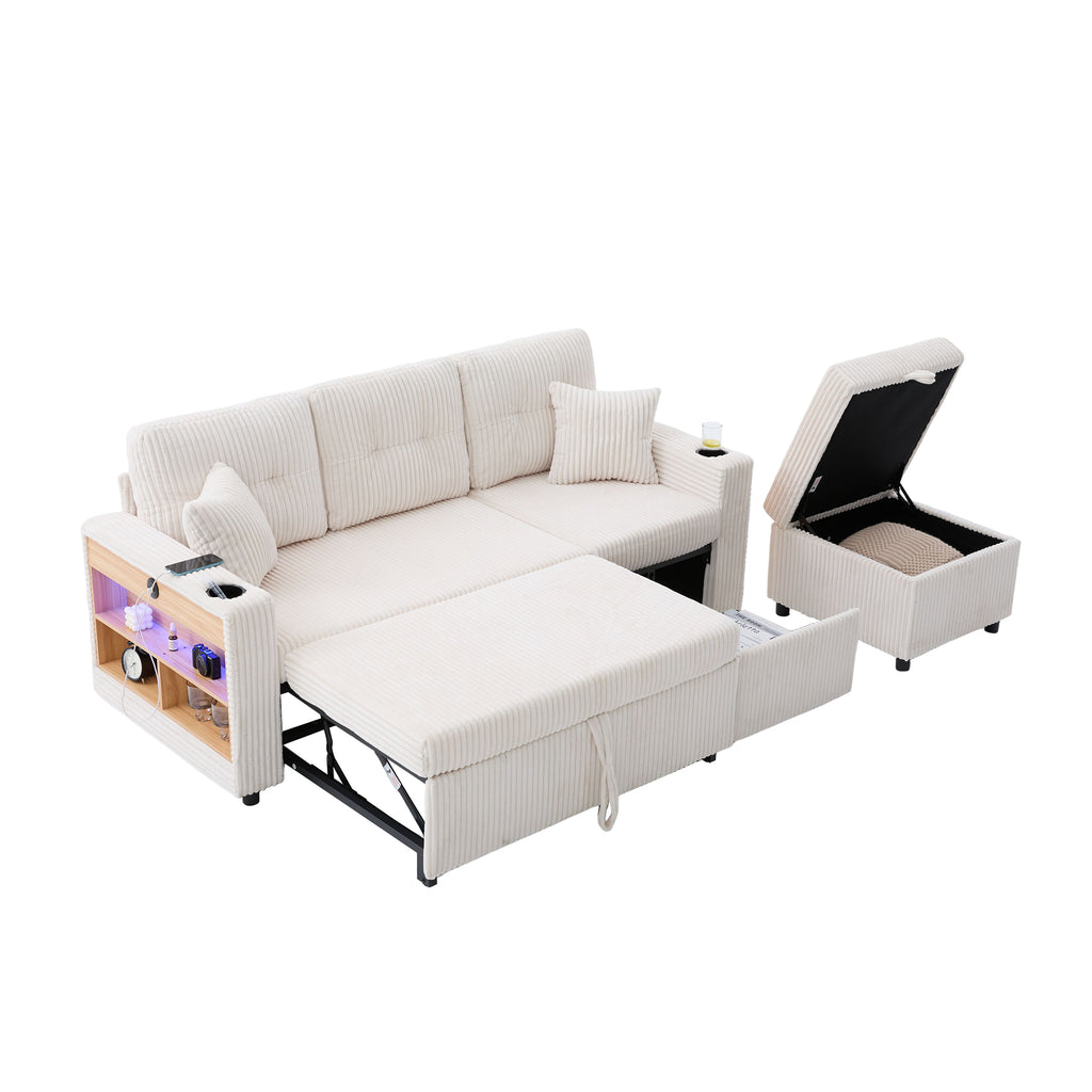 Beige Corduroy Sofa Bed — detail 27