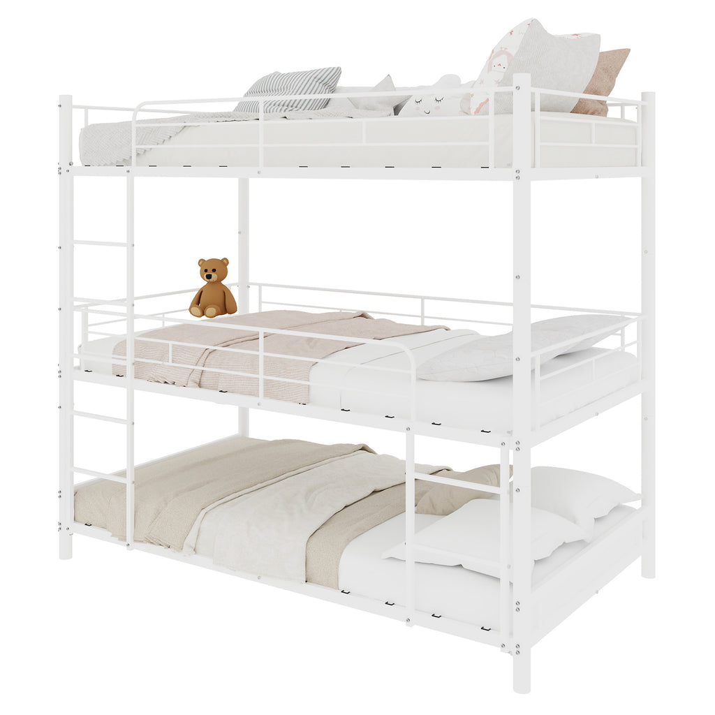 White Triple Metal Bunk Bed – 90 × 190 cm — detail 12