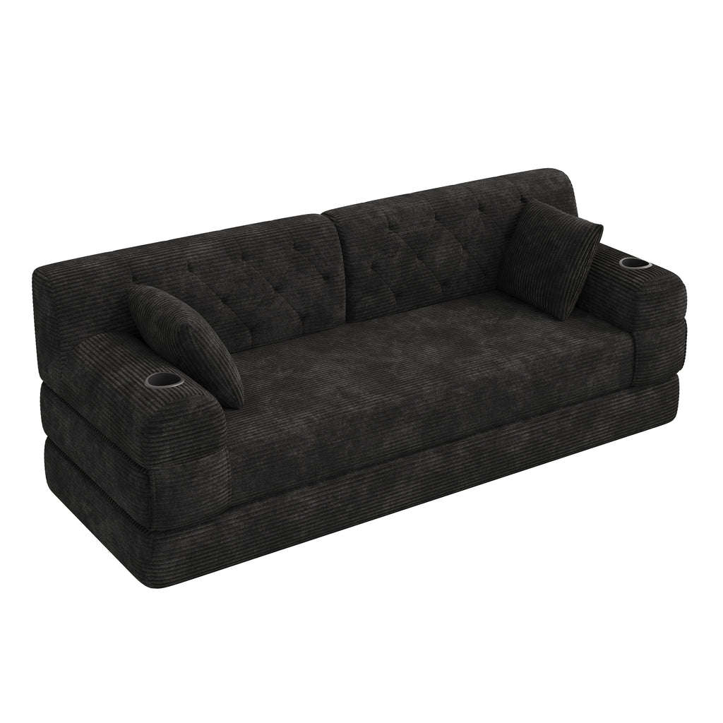 Black Corduroy 3-Seater Sofa Bed — detail 9