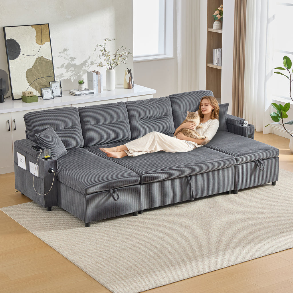 Charcoal grey Oversized Chenille Chaise Lounge with Pillows — product view