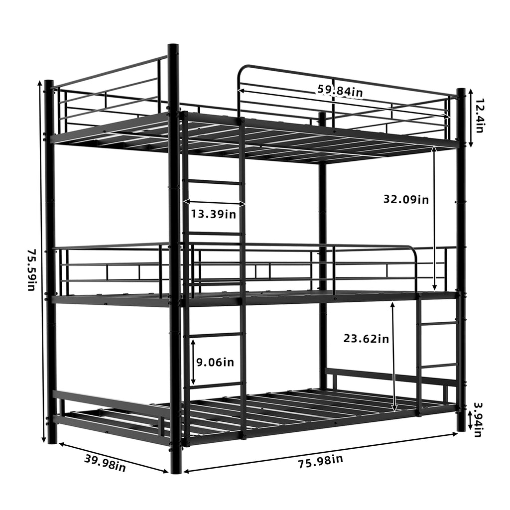 Black Triple Metal Bunk Bed – 90 × 190 cm — detail 14