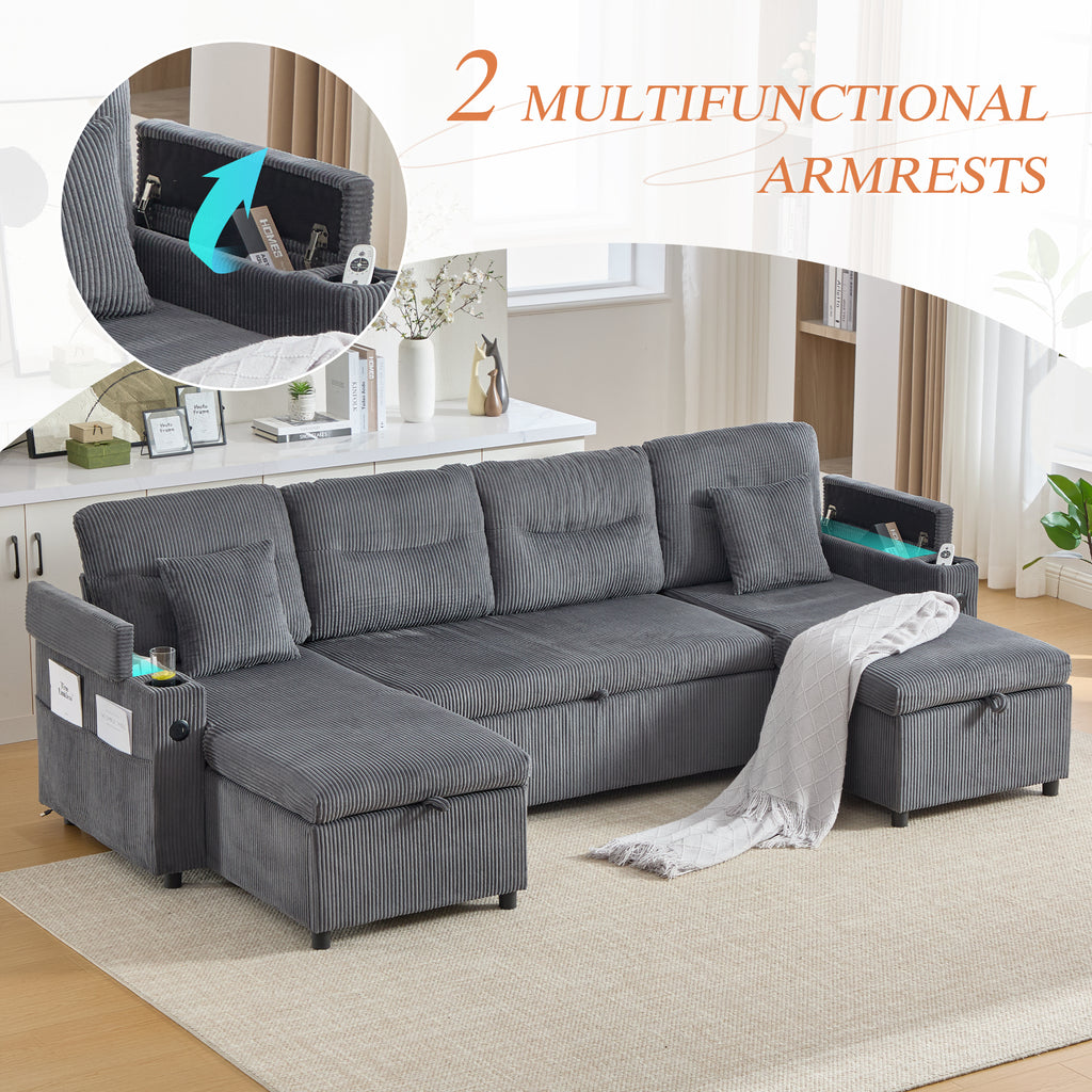 Charcoal grey Oversized Chenille Chaise Lounge with Pillows — detail 8