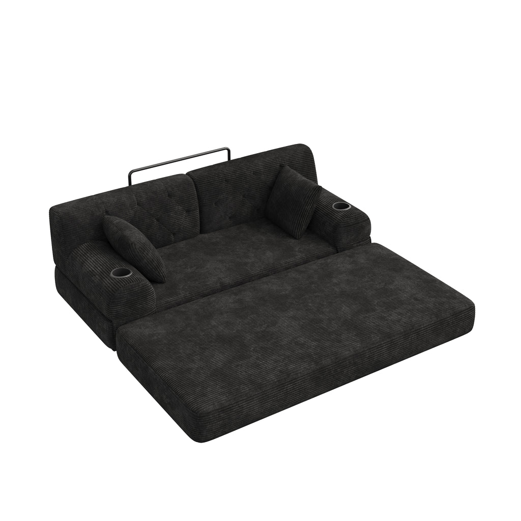 Black Corduroy 2-Seater Sofa Bed — detail 11