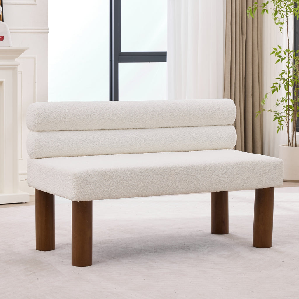 White Bouclé Upholstered Bench with Backrest — detail 13