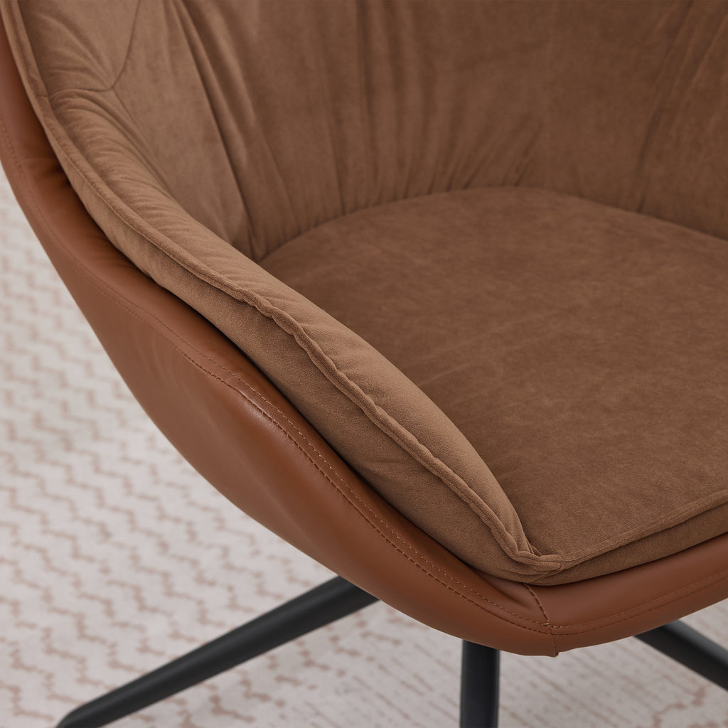 Brown Faux Leather Swivel Accent Chair with Auto-Return — detail 3