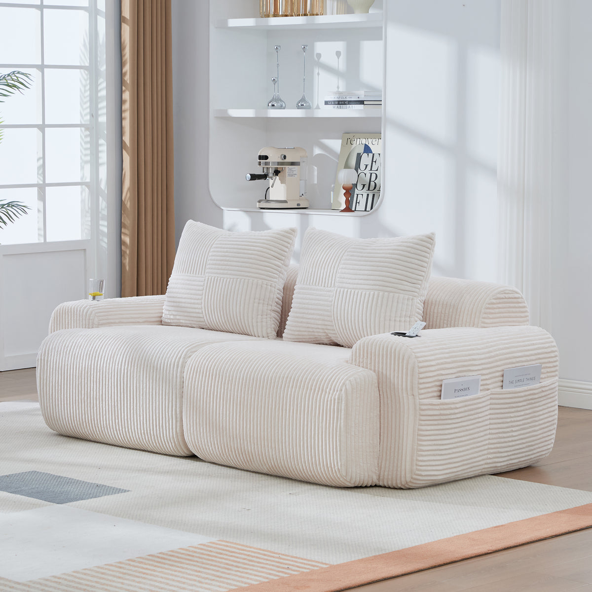 Beige Corduroy 2-Seater Modular Sofa — detail 11