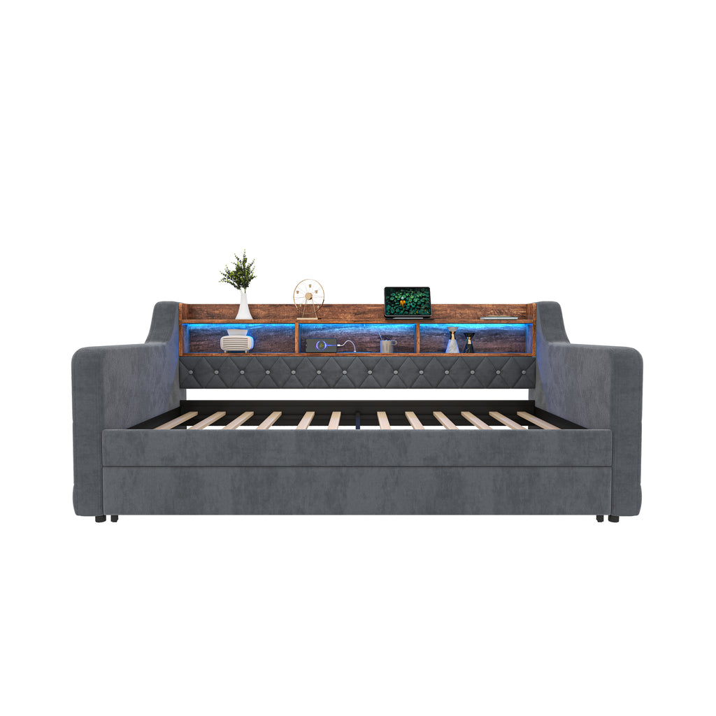 Dark Grey Velvet Sofa Bed — detail 15