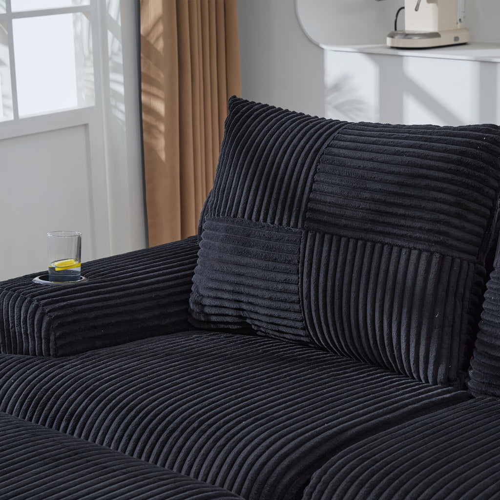 Black Corduroy 4-Seater Modular Sofa with Two Ottomans — detail 15