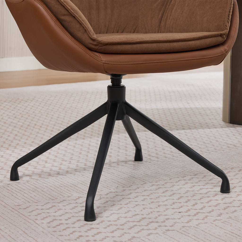 Brown Faux Leather Swivel Accent Chair with Auto-Return — detail 6