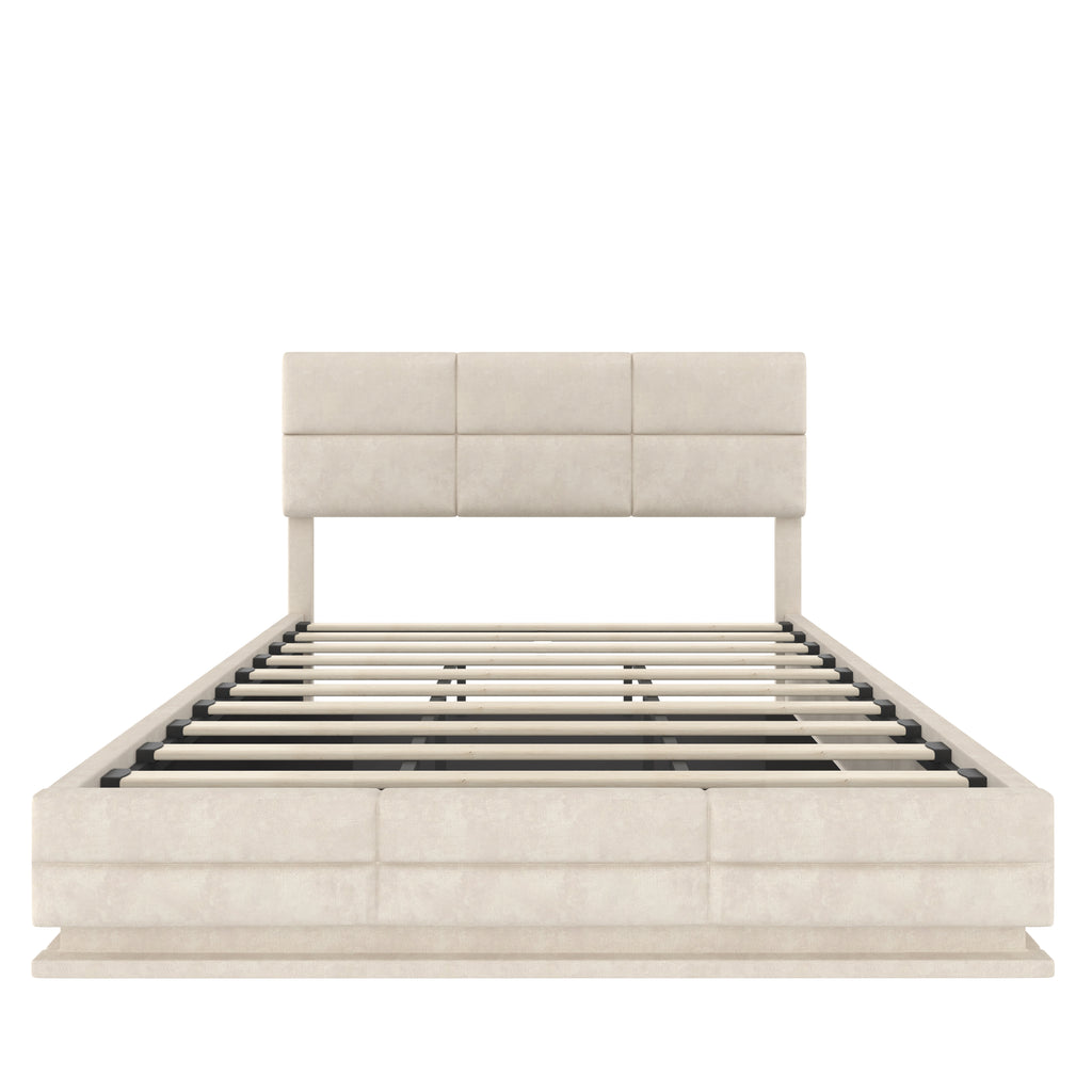 Beige Velvet Storage Bed Frame – 135 × 190 cm — detail 19