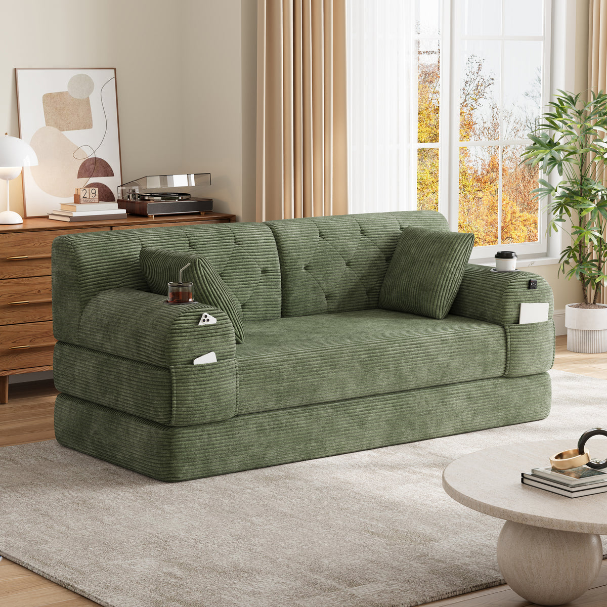 Green Corduroy 2-Seater Sofa Bed — detail 8