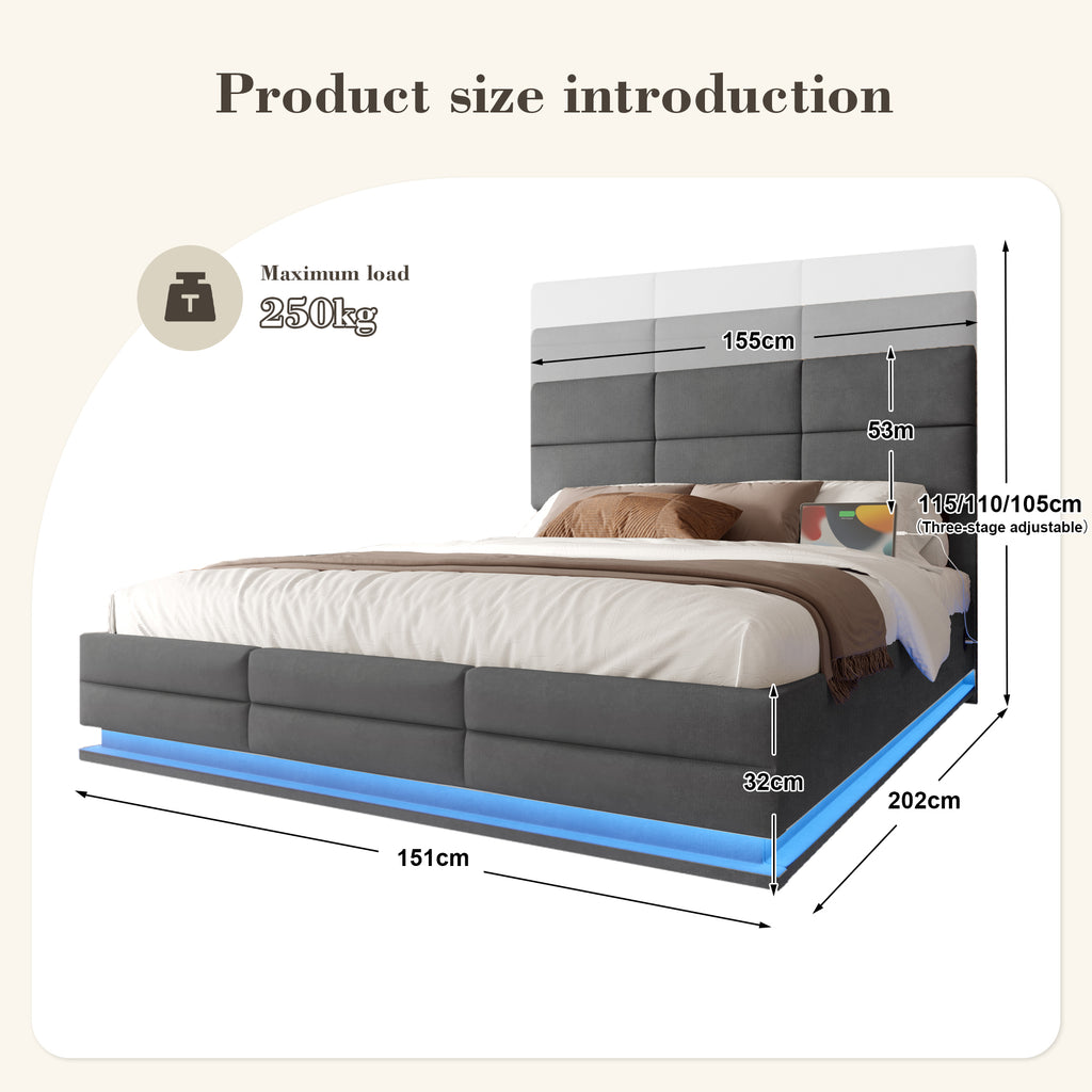 Dark Grey Velvet Storage Bed Frame – 150 × 200 cm — detail 2