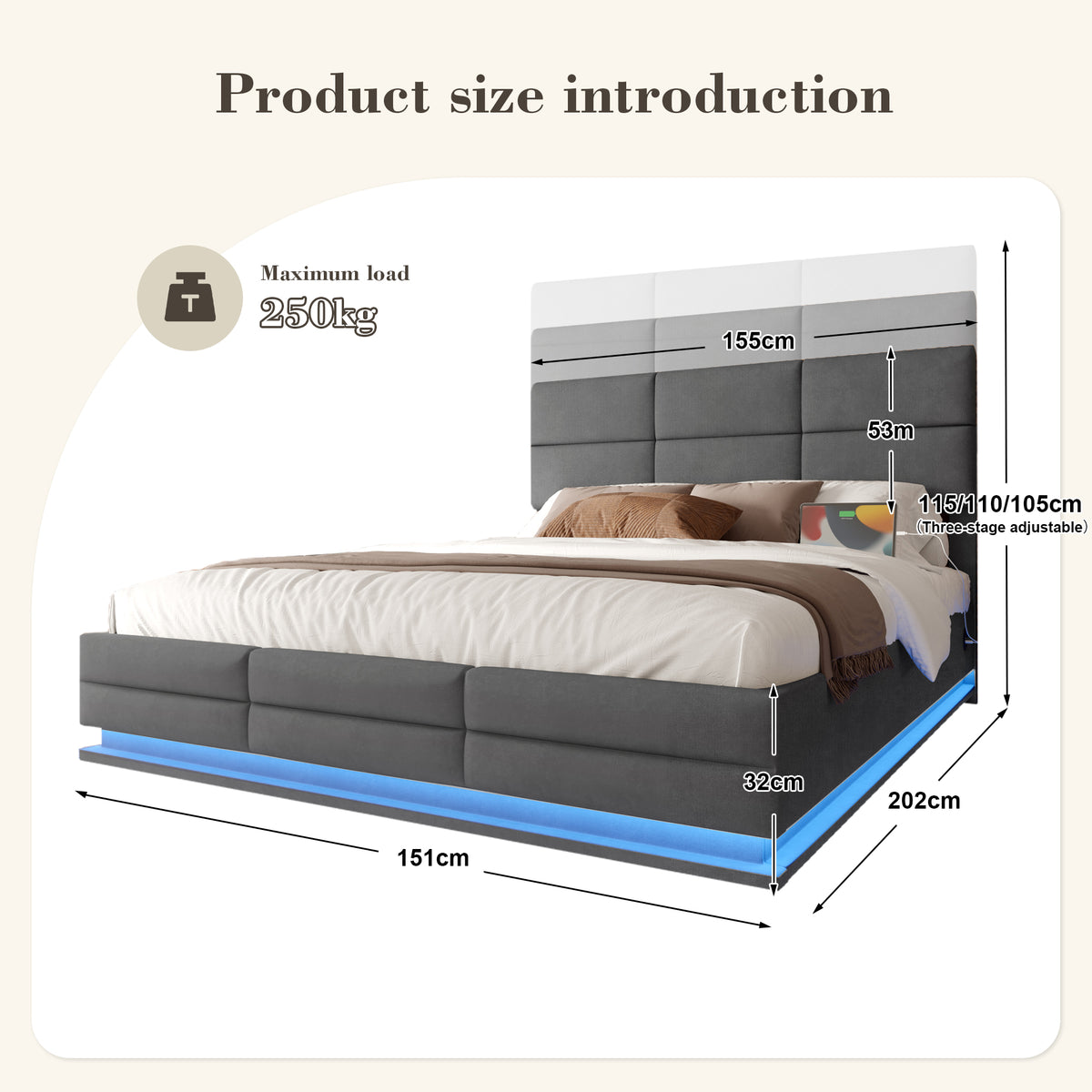 Dark Grey Velvet Storage Bed Frame – 150 × 200 cm — detail 2