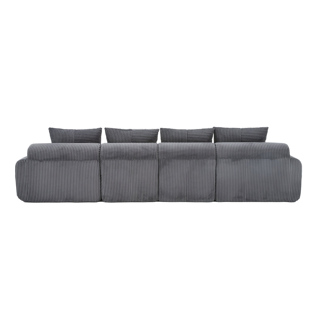 Dark Grey Corduroy 4-Seater Modular Sofa with Two Ottomans — detail 23