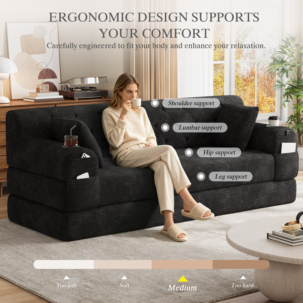 Black Corduroy 3-Seater Sofa Bed — detail 6