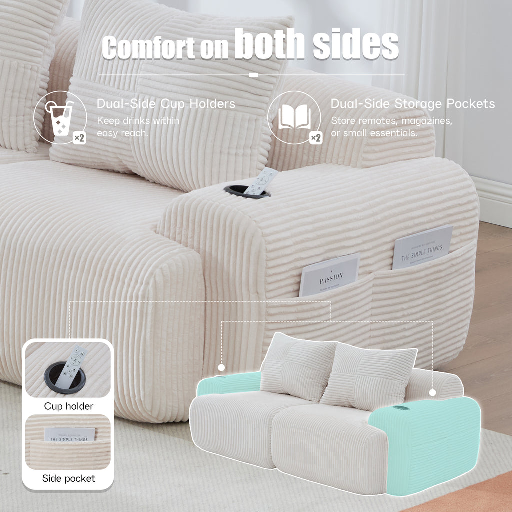Beige Corduroy 2-Seater Modular Sofa — detail 3