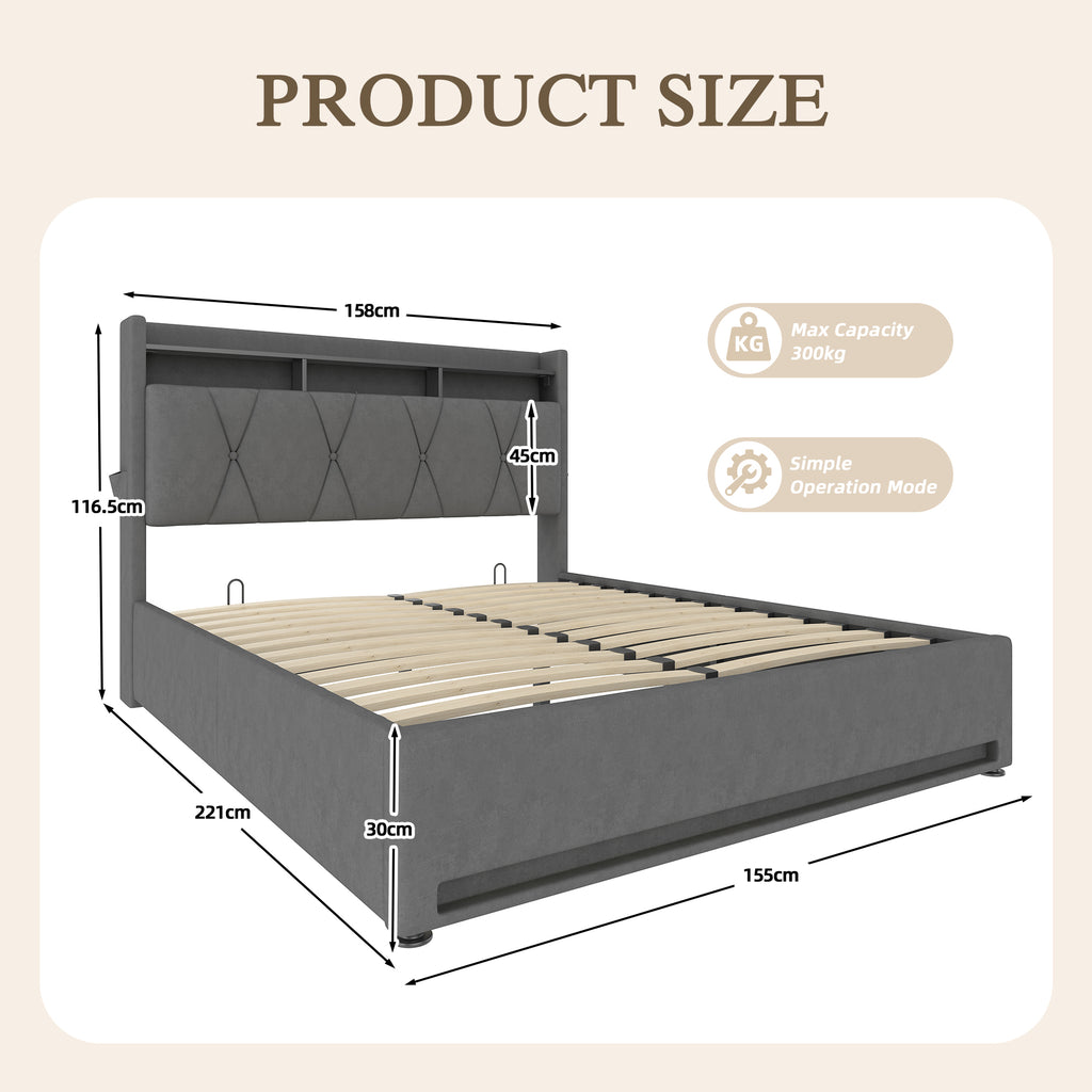 Dark Grey Velvet Storage Bed Frame – 150 × 200 cm — detail 2