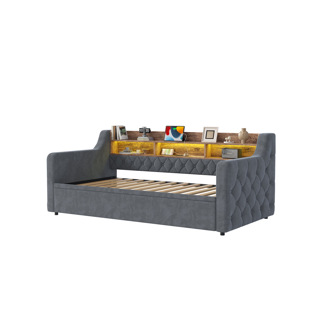 Dark Grey Velvet Sofa Bed — detail 10