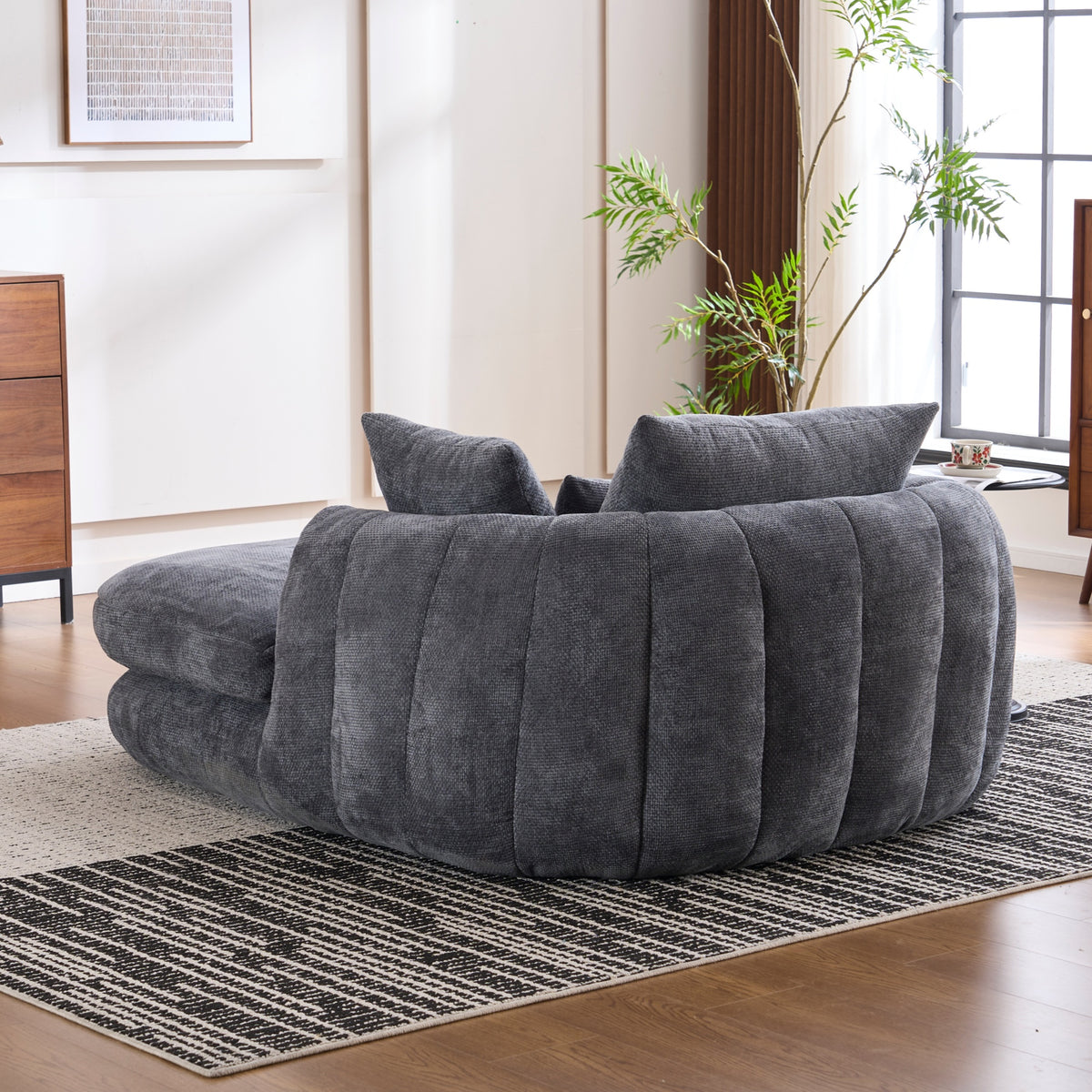 Grey Oversized Chenille Chaise Lounge with Pillows — detail 7