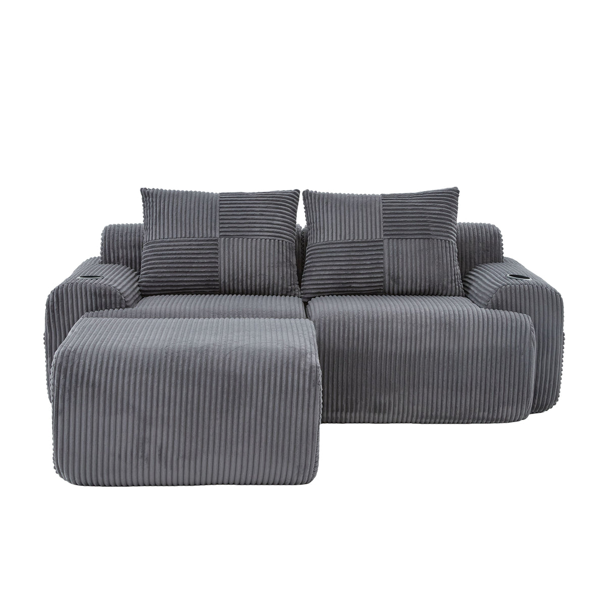 Dark Grey Corduroy 2-Seater Modular Sofa with Ottoman — detail 21