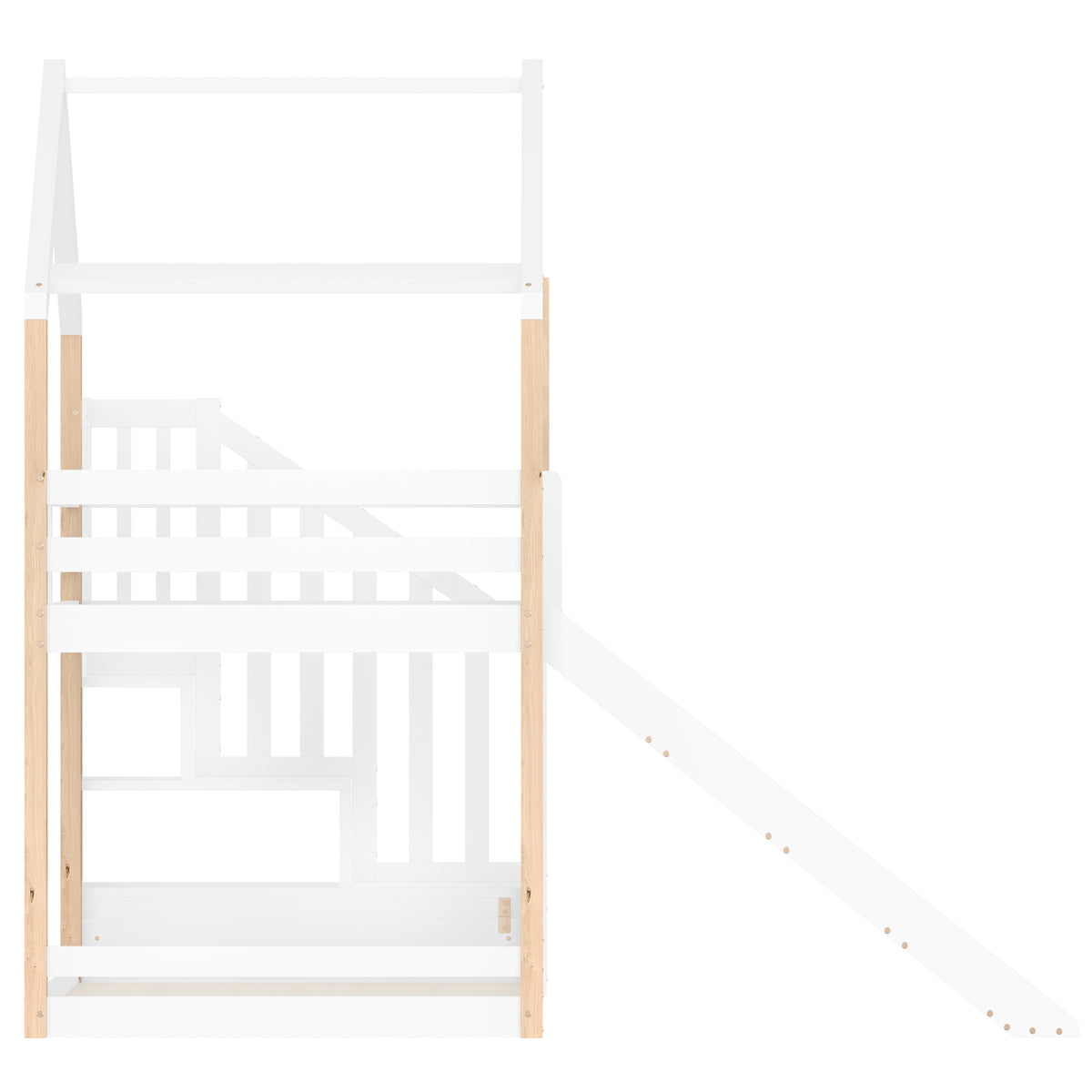 White Wooden Bunk Bed with Slide and Storage Stairs — detail 24