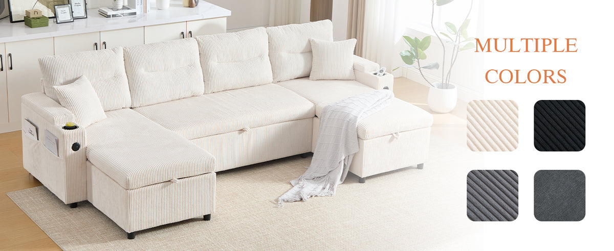 Beige Oversized Chenille Chaise Lounge with Pillows — detail 26