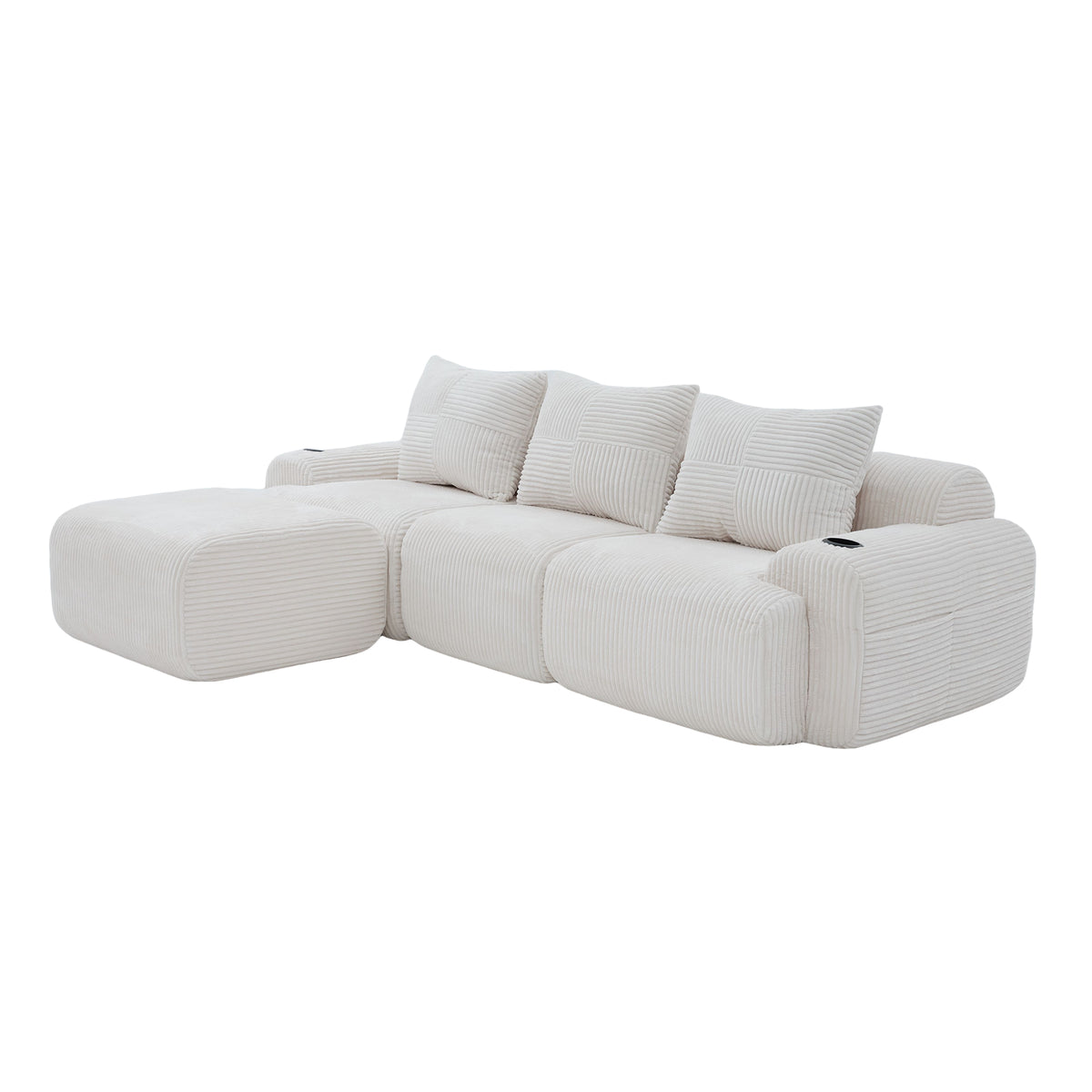 Beige Corduroy 3-Seater Modular Sofa with Ottoman — detail 19