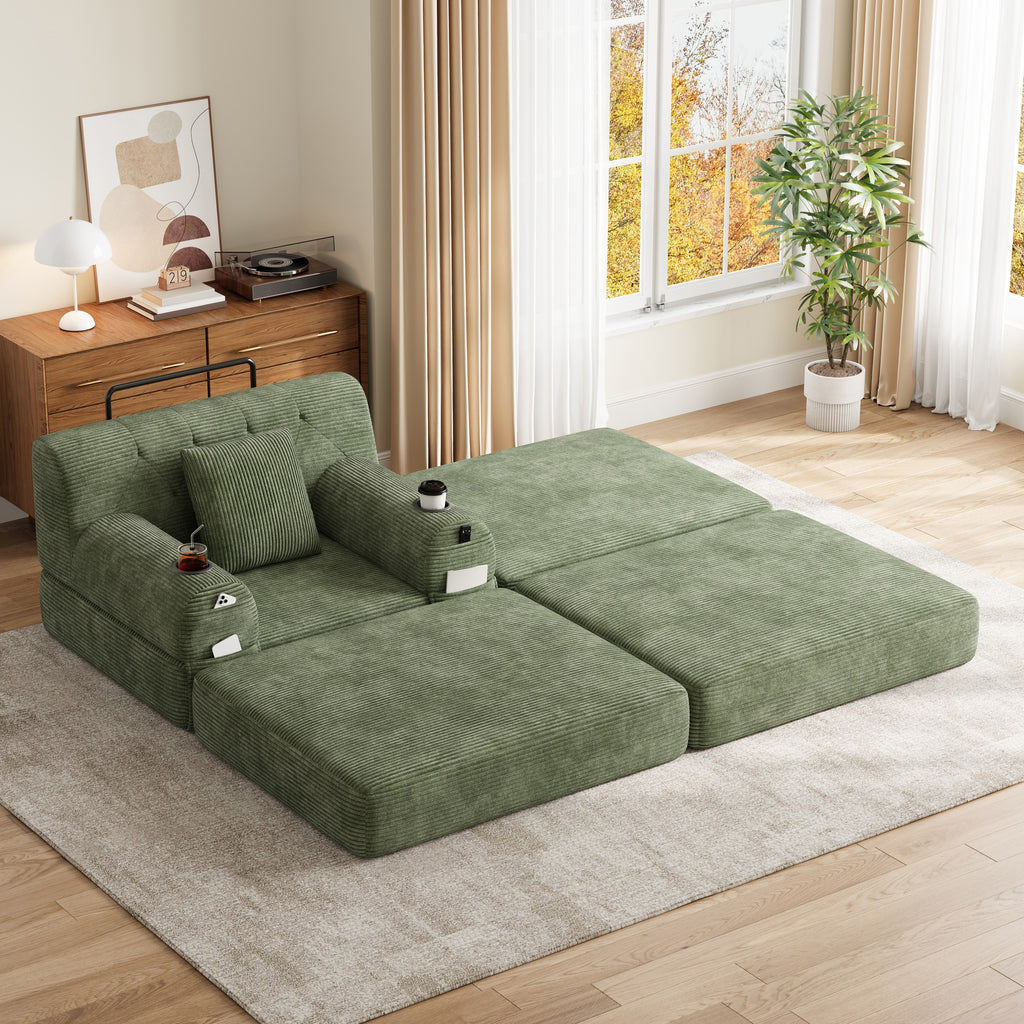 Green Corduroy Sleeper Chair with Ottoman — product view