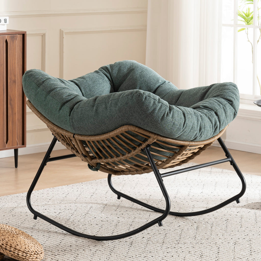 Green Oversized Rattan Rocking Chair with Cushion — detail 8