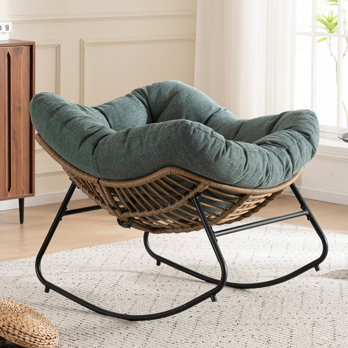 Green Oversized Rattan Rocking Chair with Cushion — detail 8