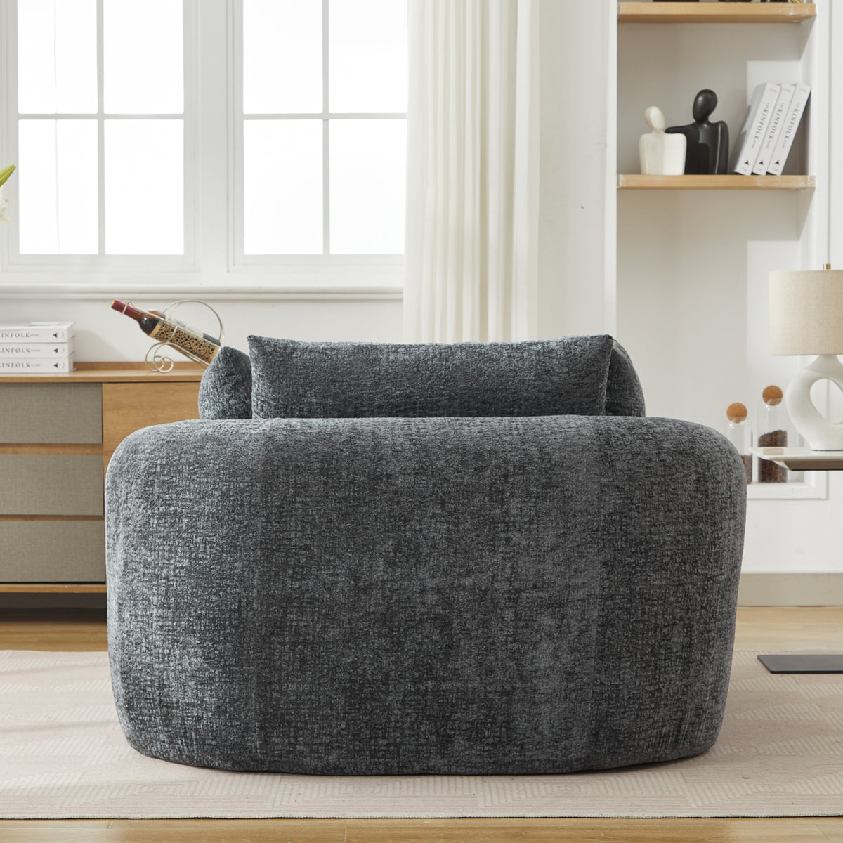 Grey Oversized Chenille Chaise Lounge with Pillows — detail 5