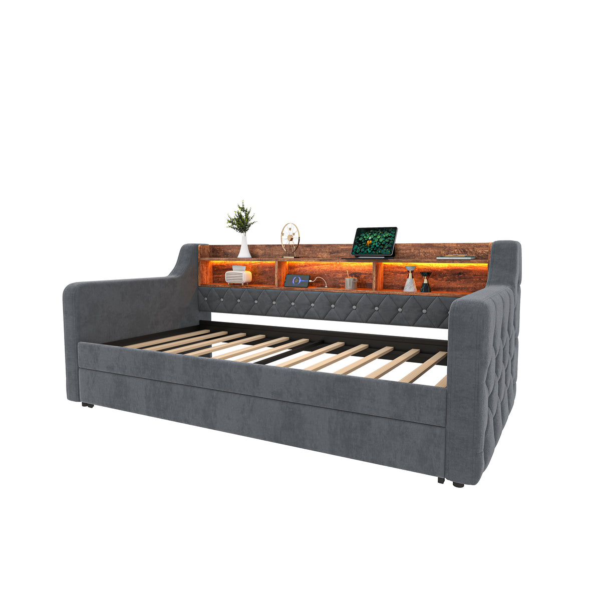 Dark Grey Velvet Sofa Bed — detail 17
