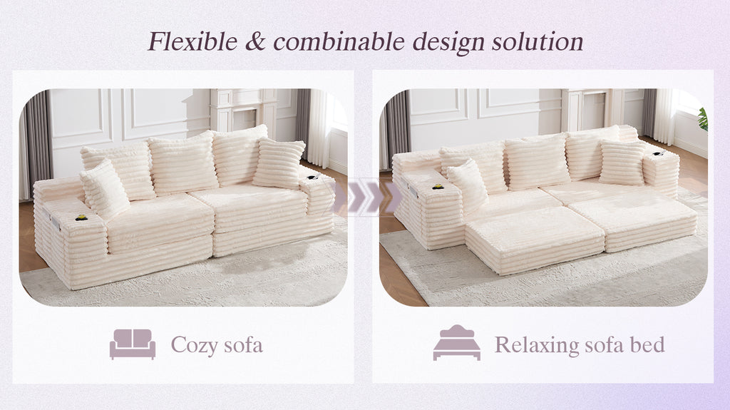 Beige Corduroy Sofa Bed — detail 23